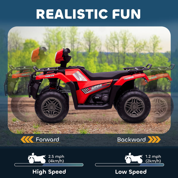 12V Off-Road Quad with Music and Knobby Tires, Red