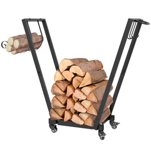 79cm Heavy Duty Log Rack with Swivel Casters Black