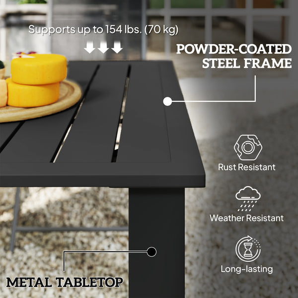 59" Outdoor Patio Table with Umbrella Hole, Outdoor Dining Table with Slatted Tabletop for Backyard Garden, Black