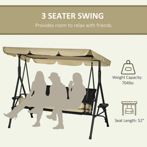 Outdoor 3-Seat Porch Swing with Canopy, Rattan Seat, Removable Cushion, Pillows and Steel Frame