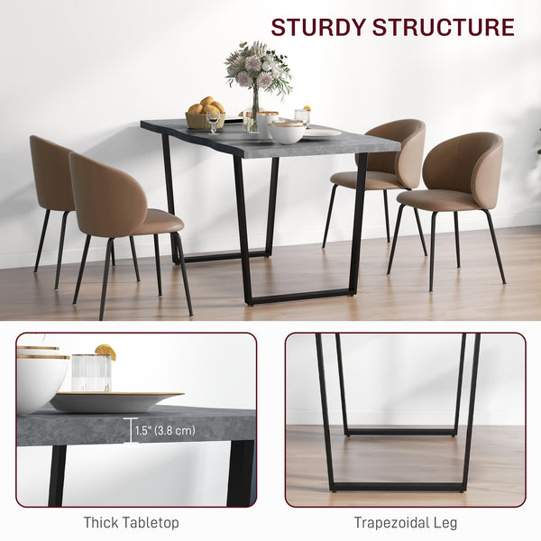 Industrial dining table with wavy edge top and steel legs, seats up to 6, cement gray