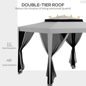 10 x 10 party tent with mosquito netting and double-level roof, light grey