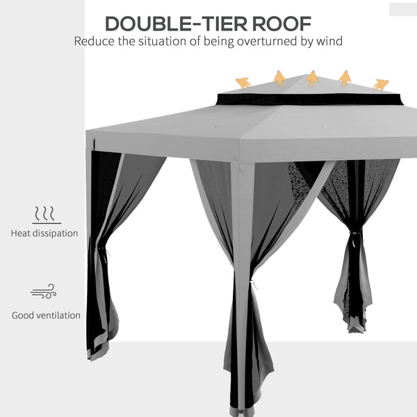 10 x 10 party tent with mosquito netting and double-level roof, light grey