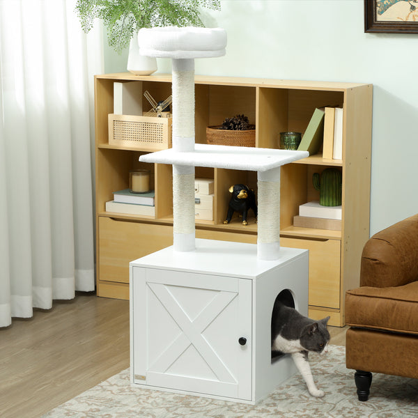 Cat tree with integrated litter box
