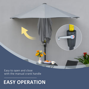 6-foot parasol with double-sided canopy, crank and base, grey