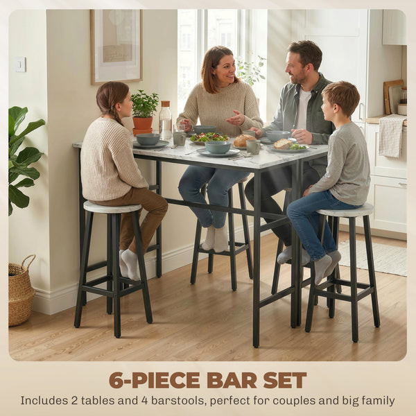 6-piece bar set with 2 high tables and 4 stools – White and black marble