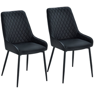 Set of 2 Modern Faux Leather Dining Chairs with Metal Legs, Black