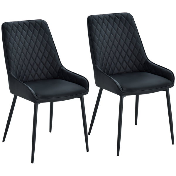 Set of 2 Modern Faux Leather Dining Chairs with Metal Legs, Black