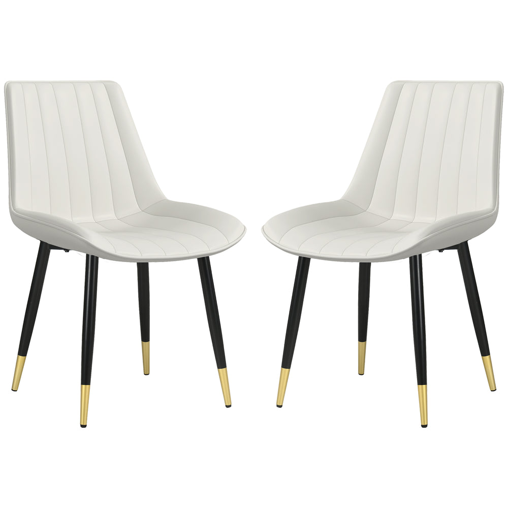 Set of 2 chairs with faux leather upholstery and steel legs, cream color