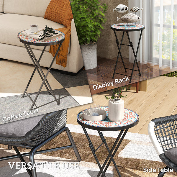 14" Round Folding Coffee Table with Steel Frame for Balcony, Patio, Assorted Colors