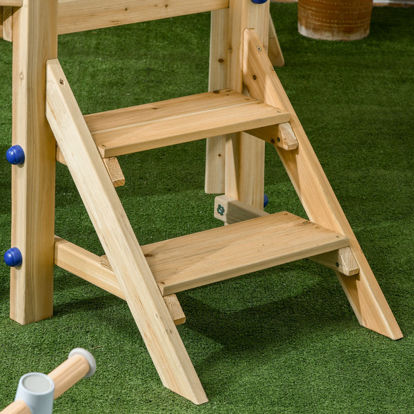 Wooden Kids Swing Set with Slide, Swing Seat, Captain's Wheel, Telescope, for Ages 18-48 Months, Natural