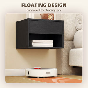 Set of 2 floating nightstands with drawer and open shelf – Black
