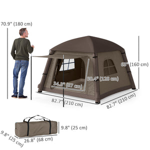 1-2 Person Inflatable Camping Tent with Hand Pump, Carry Bag, Khaki and Brown