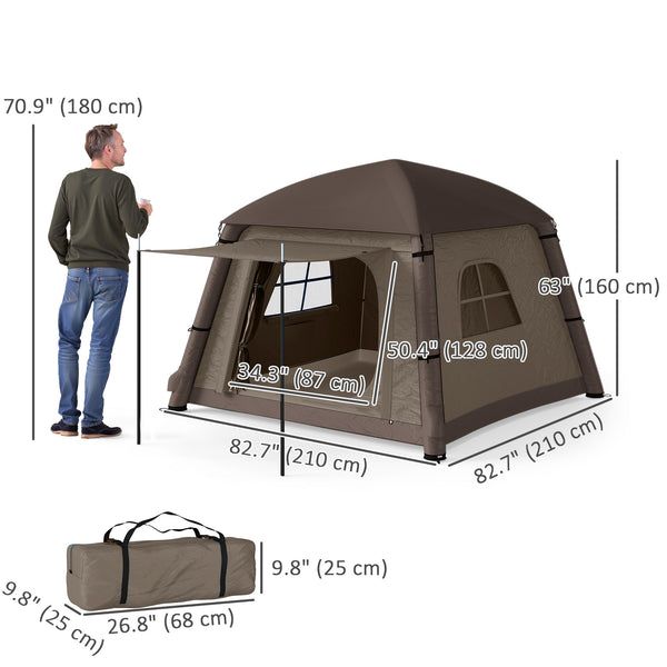 1-2 Person Inflatable Camping Tent with Hand Pump, Carry Bag, Khaki and Brown