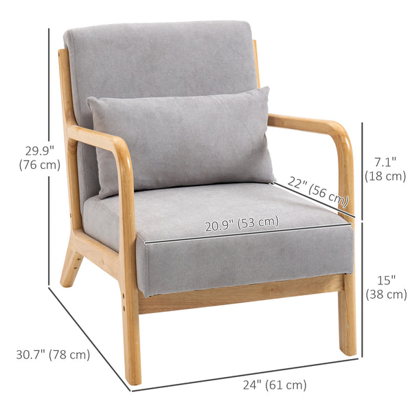 Fabric lounge chair with wooden legs and thick padding, gray