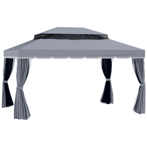 10 x 13 double-roofed gazebo with mosquito net and curtains, dark grey