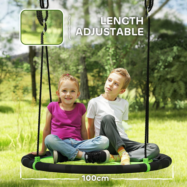 Saucer swing with adjustable suspension ropes, green