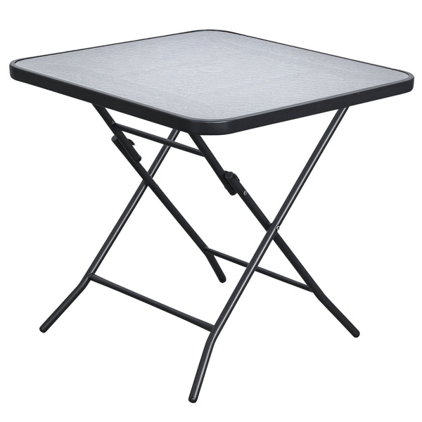 Square folding garden table with parasol hole, black