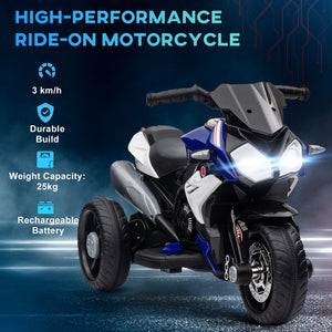 6V Electric Motorcycle with 3 Wheels, Music, Horn, Lights, Blue