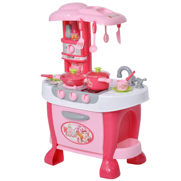 Kids Kitchen Set with Sound and Light and 38 Accessories - Pink