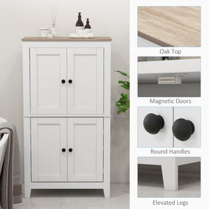 White bathroom storage cabinet with 2 doors and oak-effect top