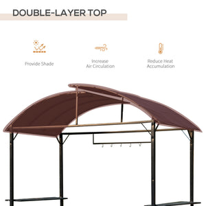Barbecue gazebo with metal frame, arch and sunshade