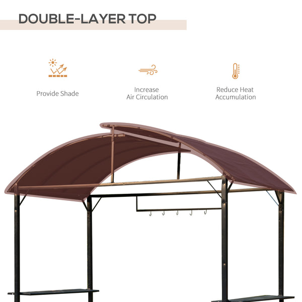 Barbecue gazebo with metal frame, arch and sunshade