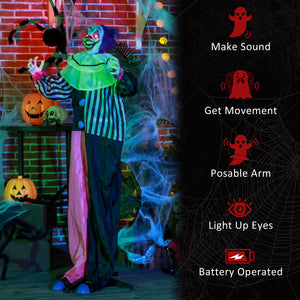 68-inch Animated Halloween Clown with Red LED Eyes, Sounds, and Motion – Black, White, and Pink