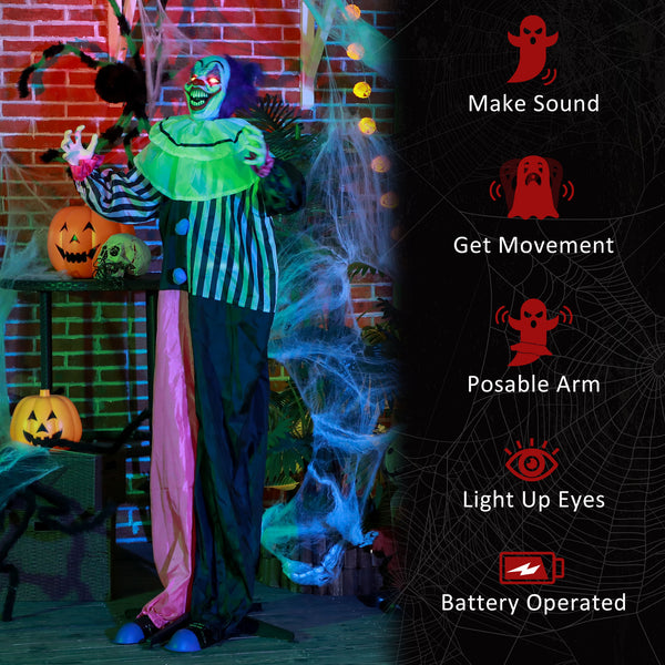 68-inch Animated Halloween Clown with Red LED Eyes, Sounds, and Motion – Black, White, and Pink