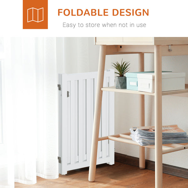 White foldable dog gate with door and 3 panels
