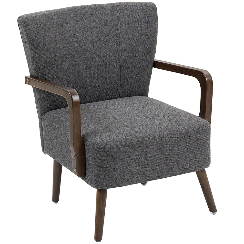Accent chair with wooden legs, thick padding, dark gray