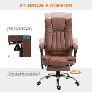 6-point vibrating massage chair, reclining, microfiber upholstery with retractable footrest, brown