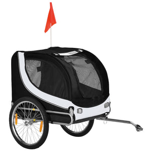 Dog bike trailer with hitch, reflectors and flag, white