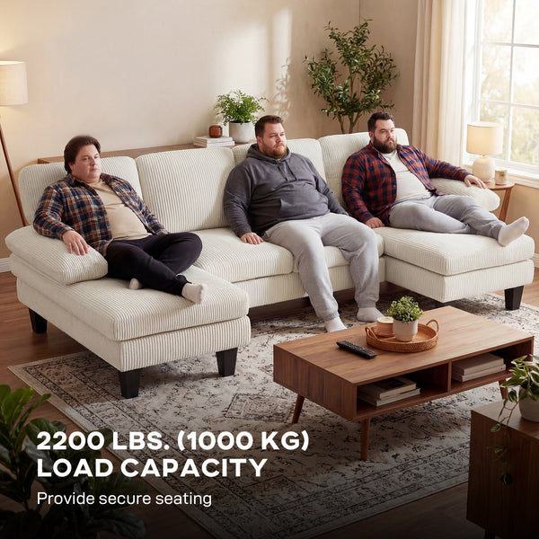 Sectional Sofa, U Shaped Couch with Double Chaise, Pillow-top Armrests and Spring Cushions, 2200lb Capacity, Beige