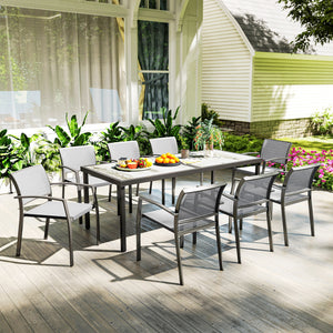 9-Piece Patio Dining Set with Stacking Chairs, Gray