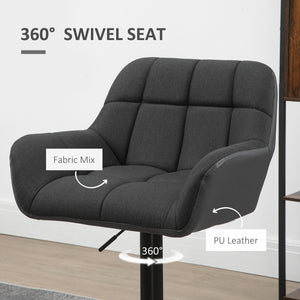 Set of 2 swivel bar stools with footrest, black