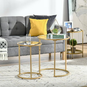 Set of 2 nesting side tables with metal base, gold