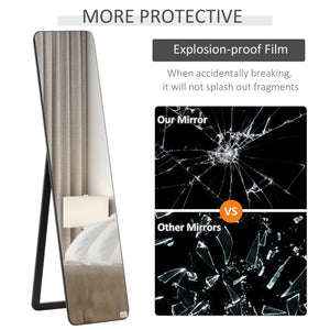 Full length standing mirror with wooden frame, black