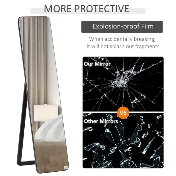 Full length standing mirror with wooden frame, black