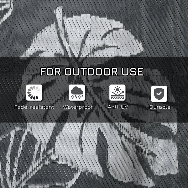 Reversible Outdoor Patio Rug, 6' x 9' Plastic Mat for Garden, Patio, Beach, Camping, Gray and White