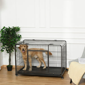 Heavy-duty foldable crate with double door, lockable casters and tray