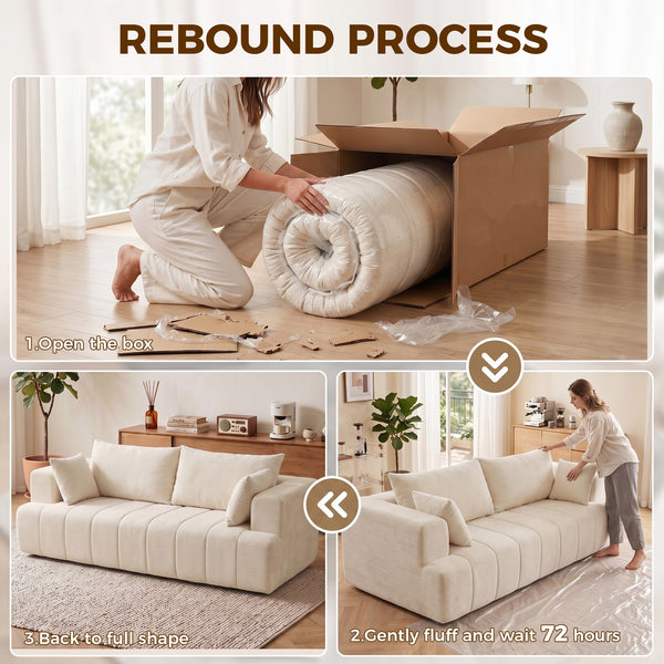 Cloud Chenille Boneless Sofa with Thickened Spring Cushion, Wide and Deep Seat, Wide Armrests, Beige