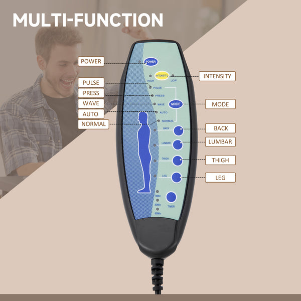6-point vibrating massage chair, reclining, microfiber upholstery with retractable footrest, grey