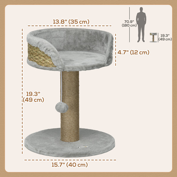 Cat tree with scratching post, play ball, perch and small tower, gray 