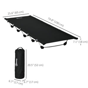 Lightweight aluminum camp bed with sturdy stand and carrying bag, black