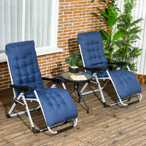 Set of 2 folding garden chairs with cushion and headrest, dark blue 
