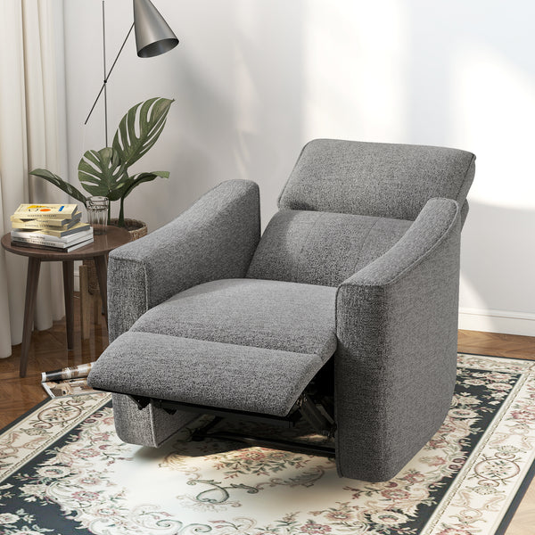 Electric reclining armchair, linen-look fabric upholstery, USB ports, footrest, dark grey