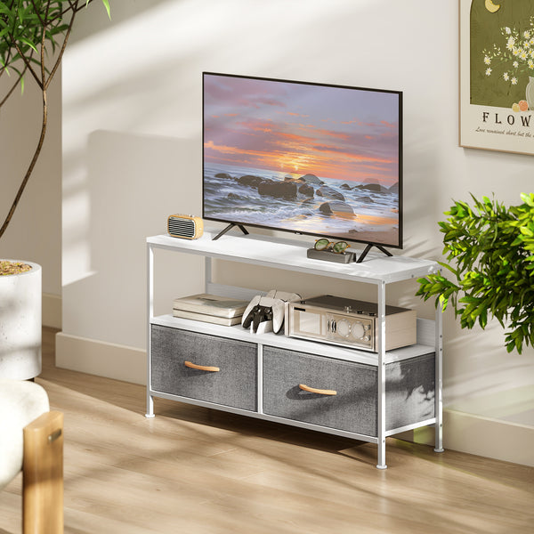 White and charcoal grey TV stand for televisions up to 47 inches with 2 drawers