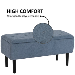 Modern storage bench with velvet upholstery, blue