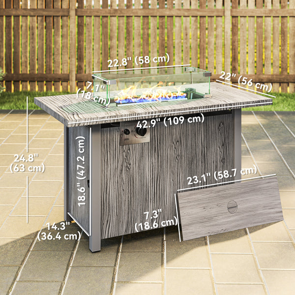 50,000 BTU Gas Fire Pit Table with Lid and Glass Screen, Gray